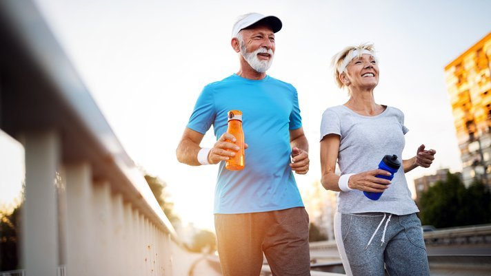 healthy elderly couple exercise without joint pain